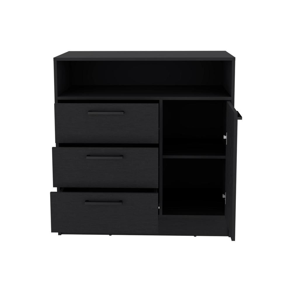 Dresser with Spacious 3-Drawer and Single-Door Storage Cabinet, Black. Picture 1