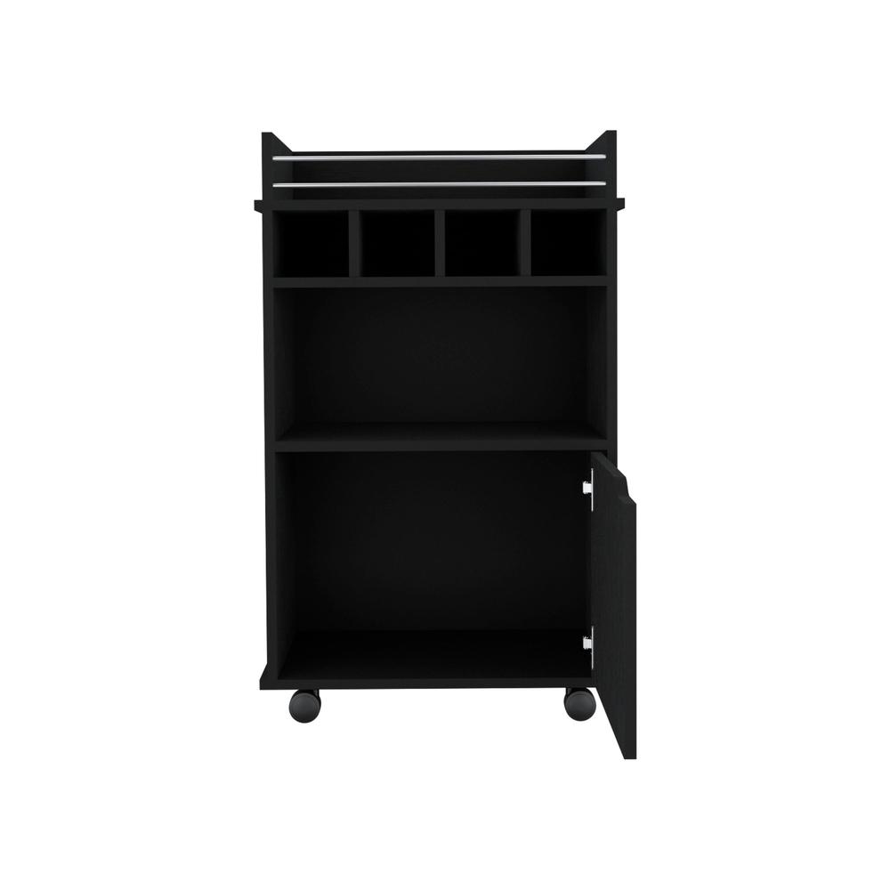 Sims 35" H Bar Cart with Two Shelves four Wine Cubbies and One Cabinet,Black. Picture 2
