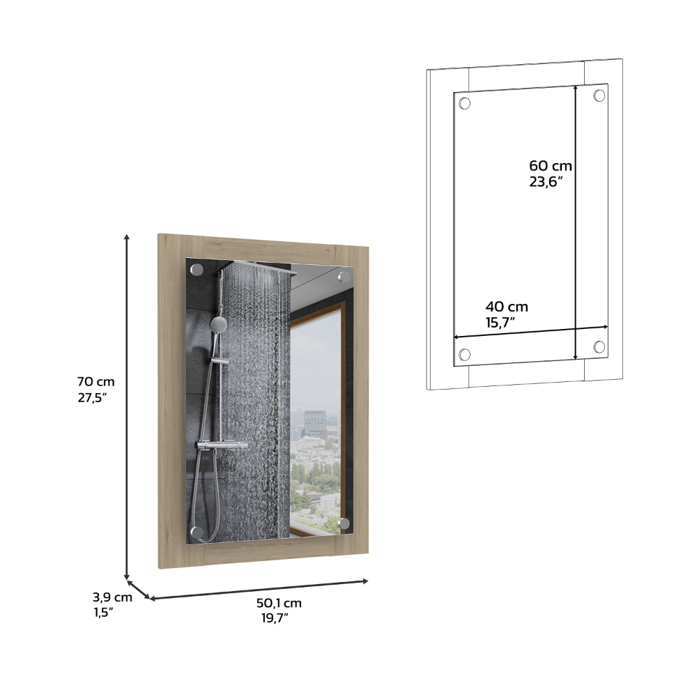 Depot E-Shop Siena Bathroom Mirror, Frame, Looking Glass, Light Pine. Picture 5