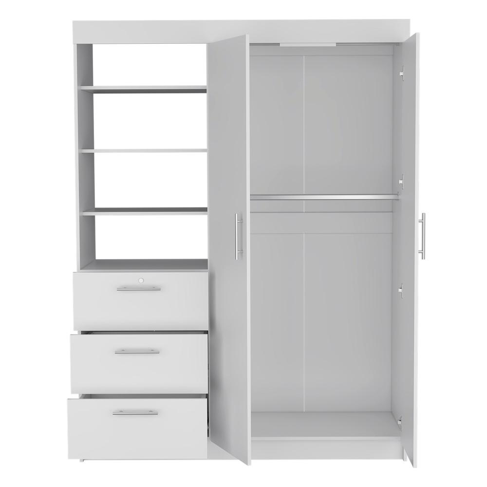 DEPOT E-SHOP Laurel 3-Tier Shelf and Drawers Armoire with Metal Handles, White. Picture 2