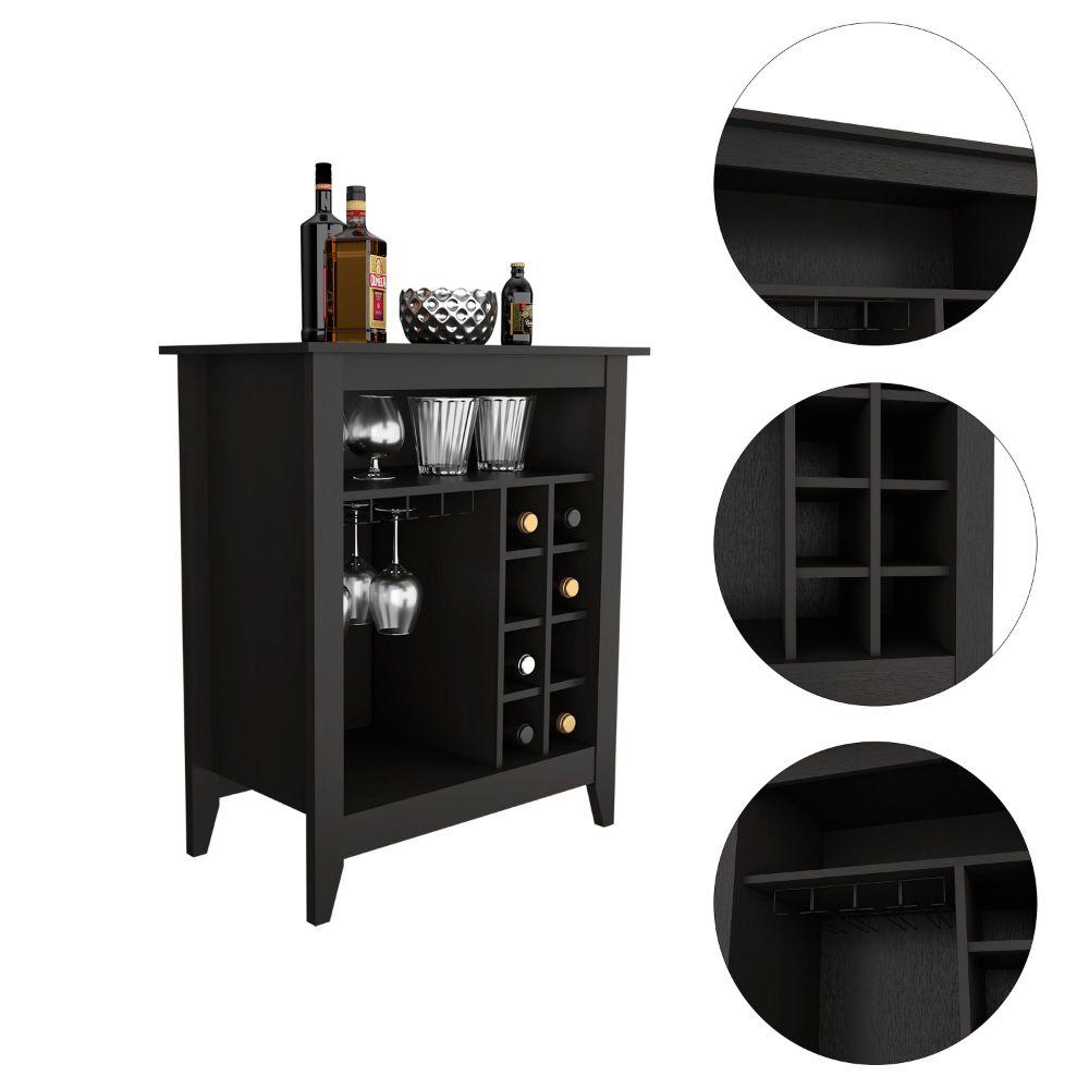 DEPOT E-SHOP Mojito Bar Cabinet, Six Wine Cubbies, One Open Drawer, One Open Shelf, Countertop-Black, For Living Room. Picture 3