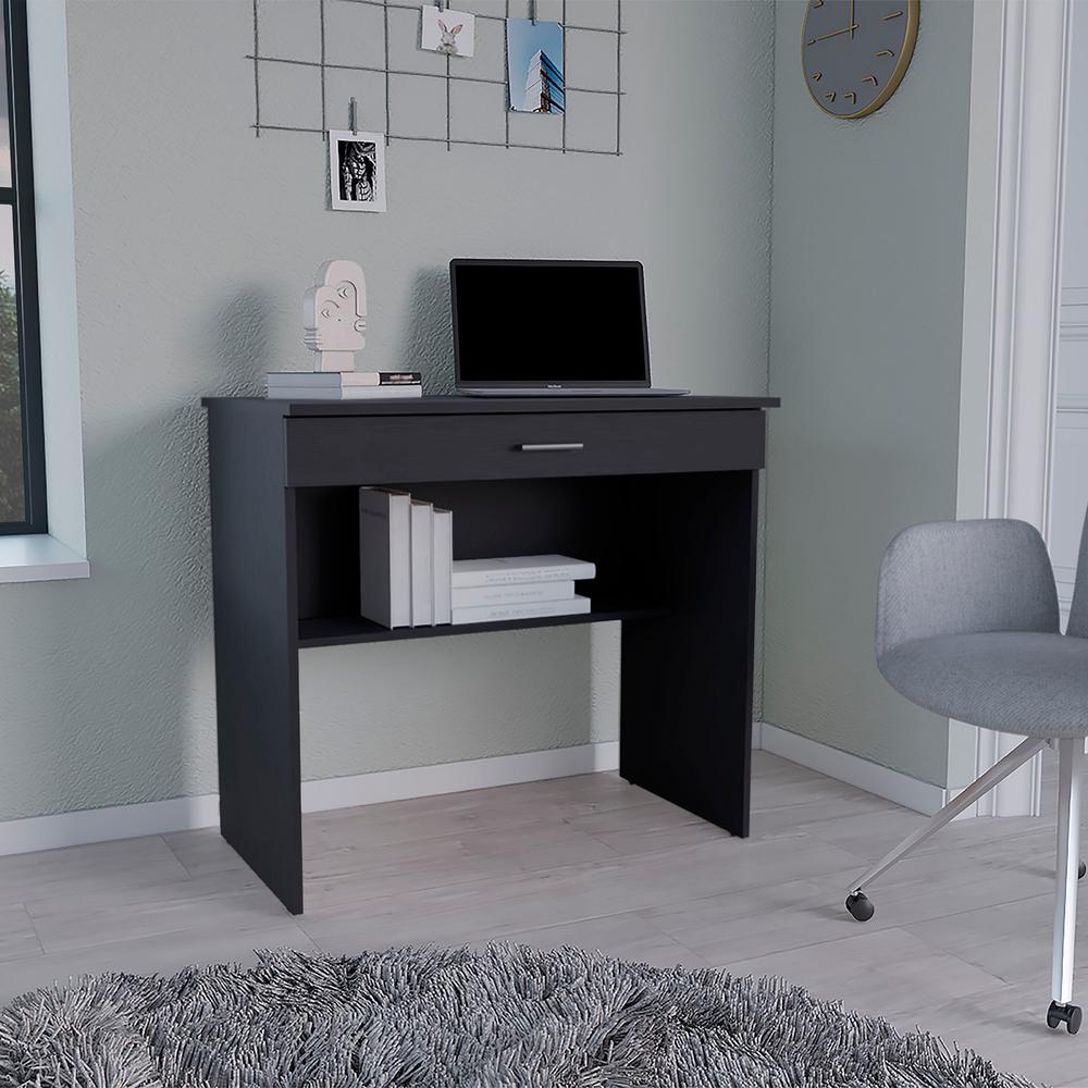 Montana Storage Desk, Spacious Stylish with Drawer and Shelf, Black -Office. Picture 5