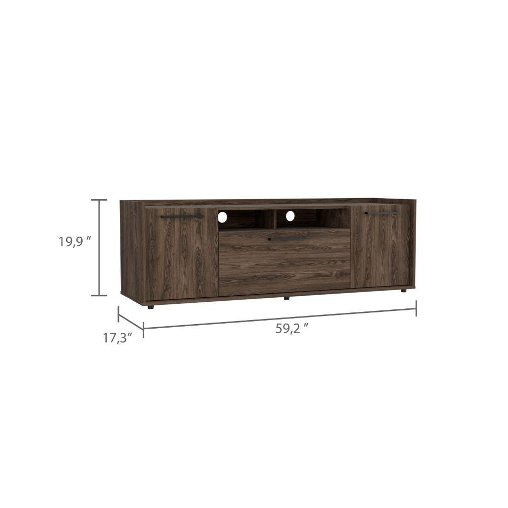 DEPOT E-SHOP Hollywood Tv Stand , Back Holes, Two-Door Cabinets, One Flexible Cabinet- Dark Walnut, For Living Room. Picture 4