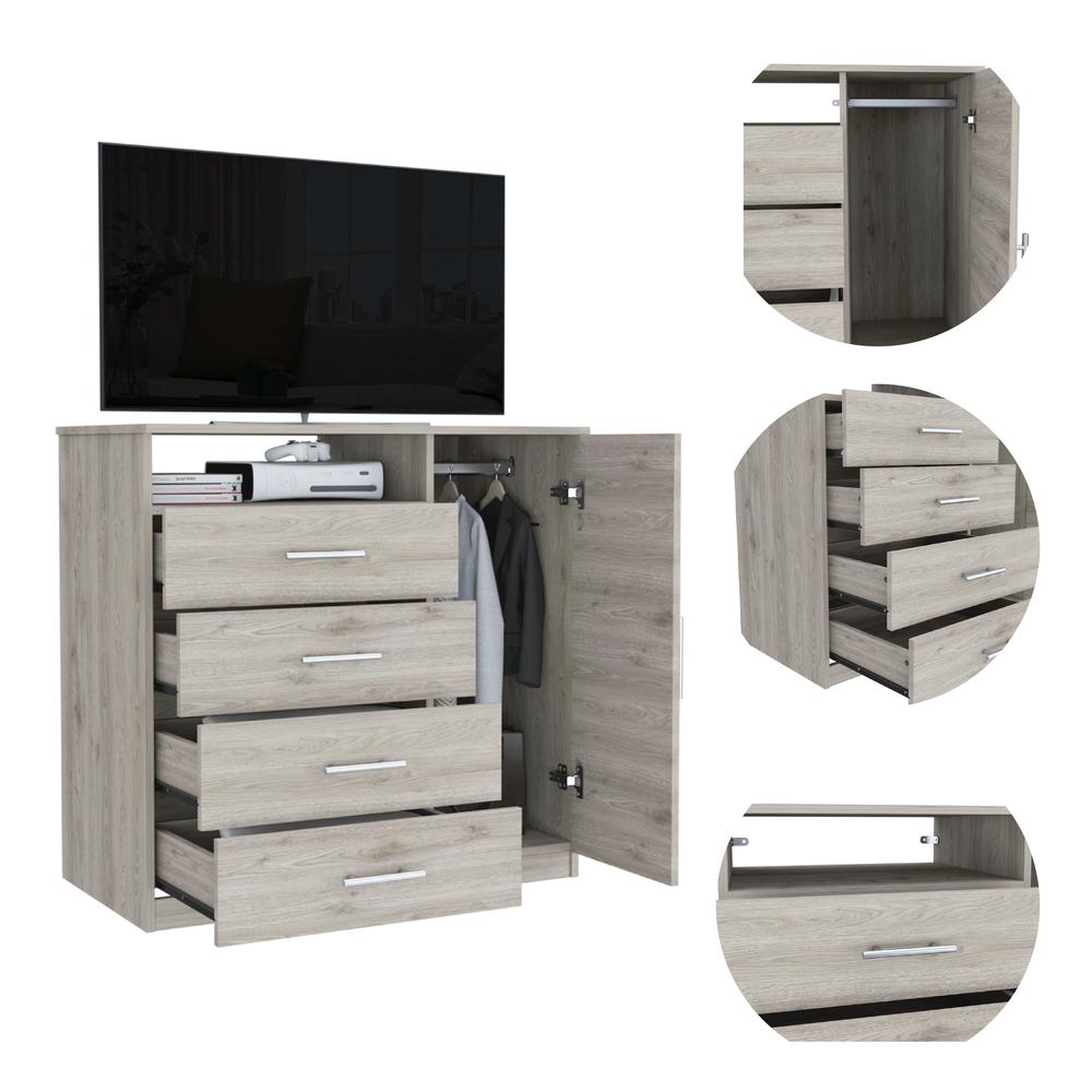 DEPOT E-SHOP Rioja 4 Drawer Dresser,Four Drawers, One Open Shelf, Countertop, One-Door Cabinet, Light Grey, For Bedropom. Picture 2