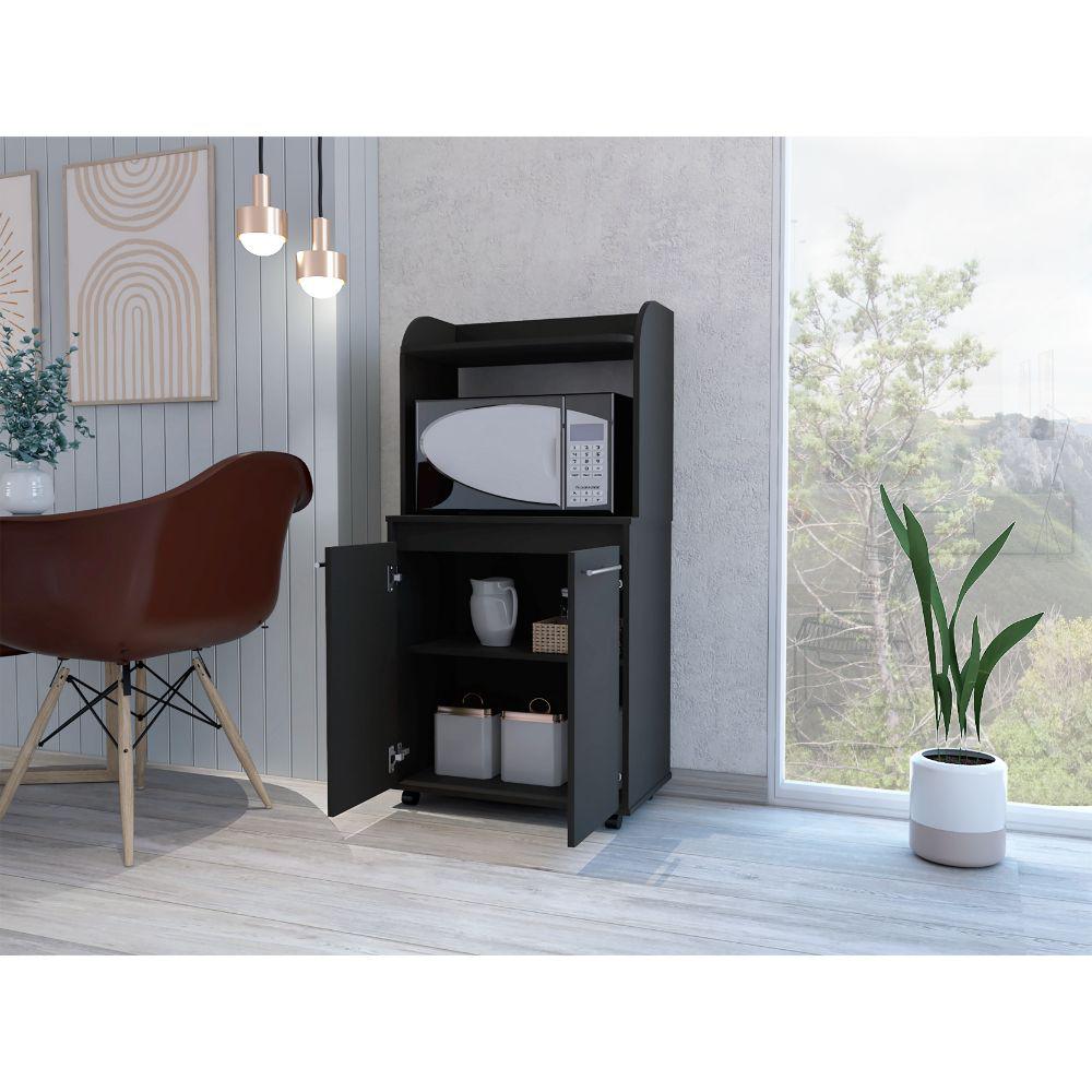 DEPOT E-SHOP Lucca Kitchen Cart, Countertop, Two-Door Cabinet, One Open Shelf, Two Internal Shelves-Black, For Kitchen. Picture 1