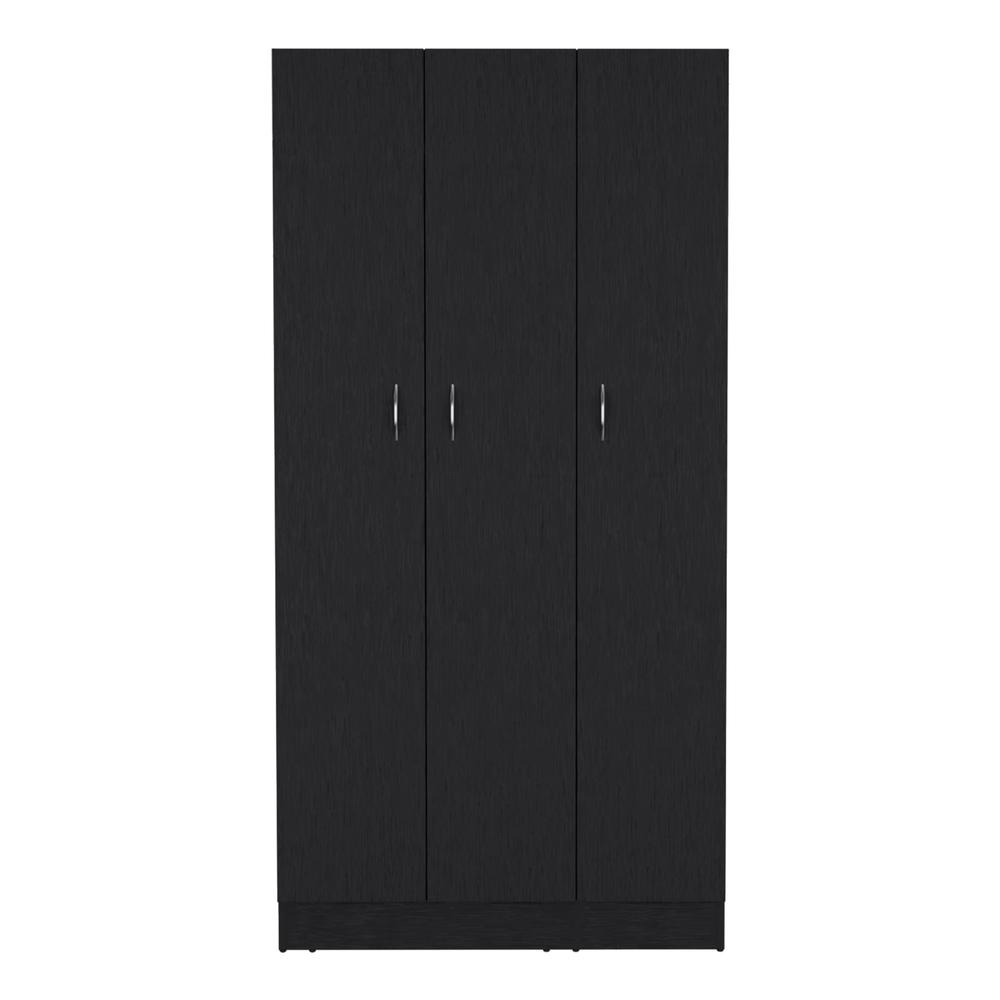 Westbury Wardrobe Armoire with 3-Doors and 2-Inner Drawers, Black. Picture 1