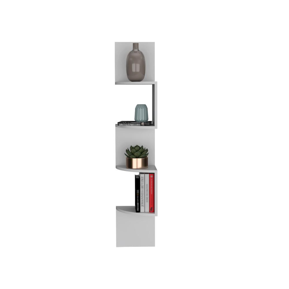 Roy Corner Floating Shelf, Modern 4-Tier Display, White -Living Room. Picture 3