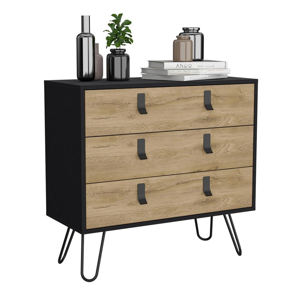 3-Drawer Dresser, Modern Chest of Drawers with Hairpin Legs and Metal Accents. Picture 3