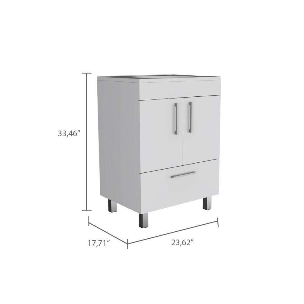 DEPOT E-SHOP Essential Single Bathroom Vanity, One Draw, Two-Door Cabinet, Four Legs-White, For Bathroom. Picture 4