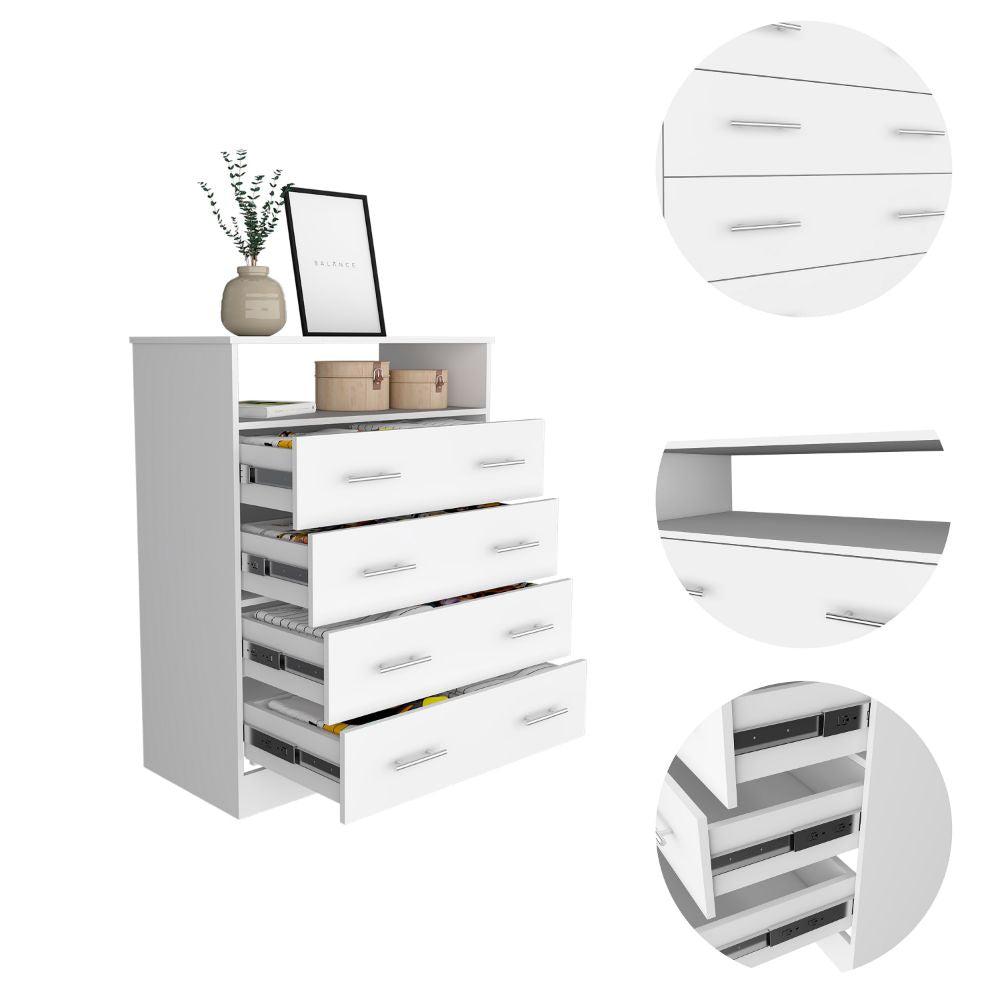 DEPOT E-SHOP Serbian Four Drawer Dresser, Countertop, One Open Shelf, Four Drawers-White, For Bedroom. Picture 3