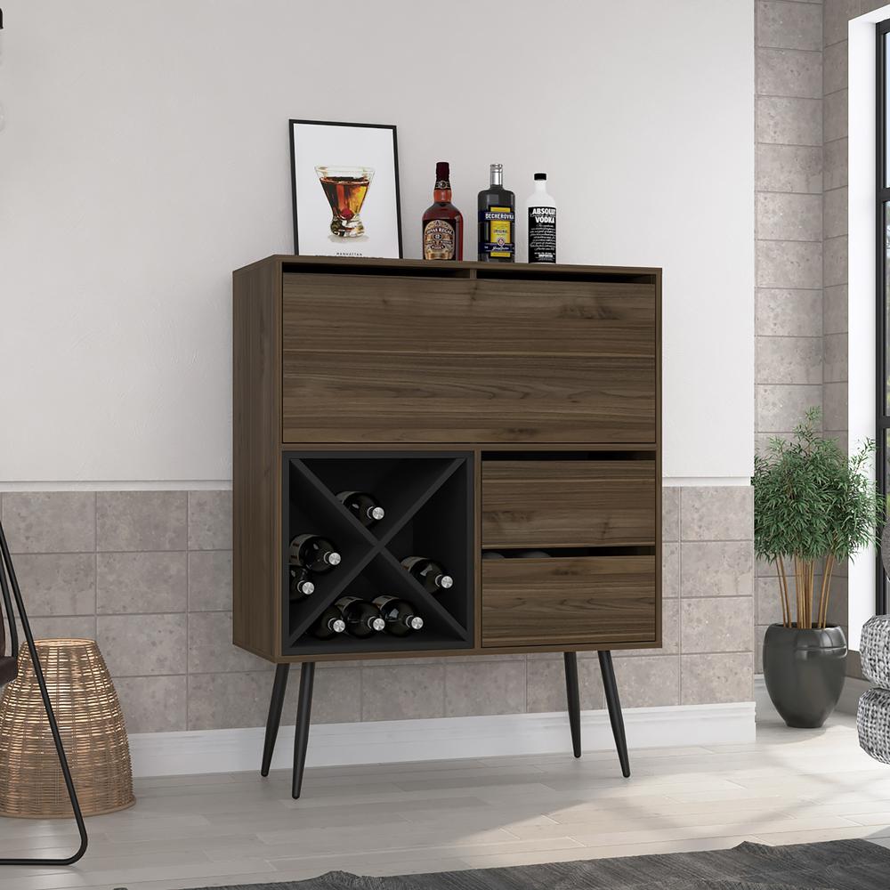 DEPOT E-SHOP Thistle Bar-Two Drawers, Four Double Racks, One Cabinet-Mahogany/Black, For Living Room. Picture 1