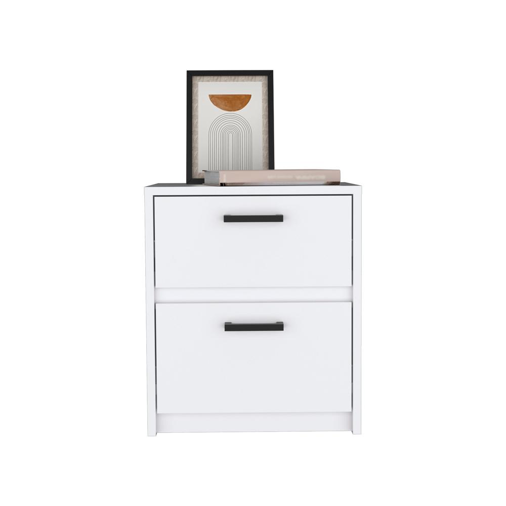 DEPOT E-SHOP Bethel 2 Drawers Nightstand with Handles, White. Picture 3