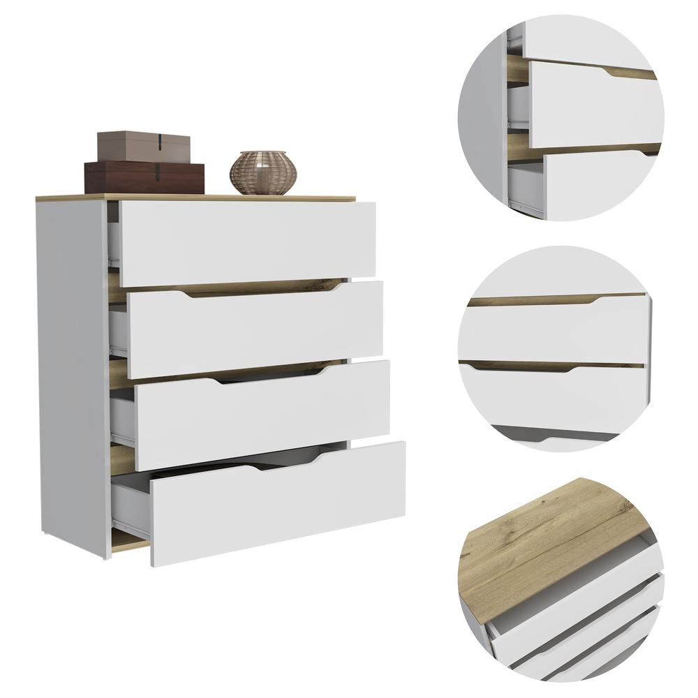 DEPOT E-SHOP Aralia Drawer Dresser-Four Drawers, Countertop-White/Light Oak, For Bedroom. Picture 2