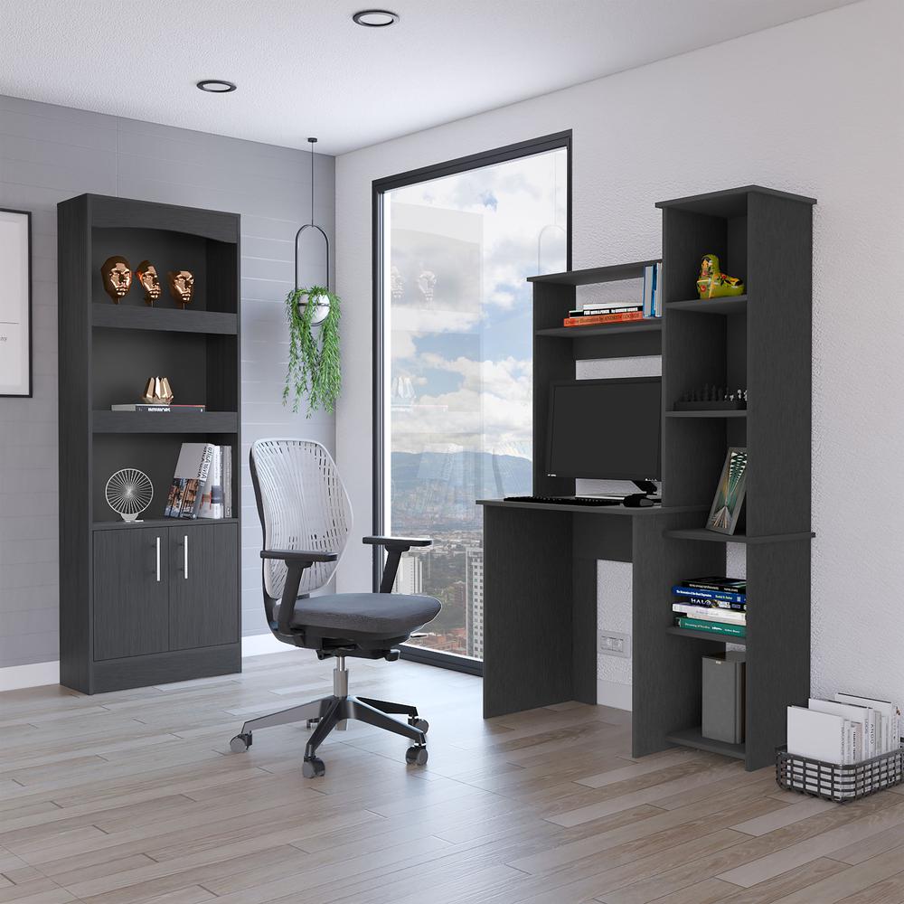 Detroit 2 Piece Office Set, Dozza Bookcase + Aramis Desk, Black. Picture 1