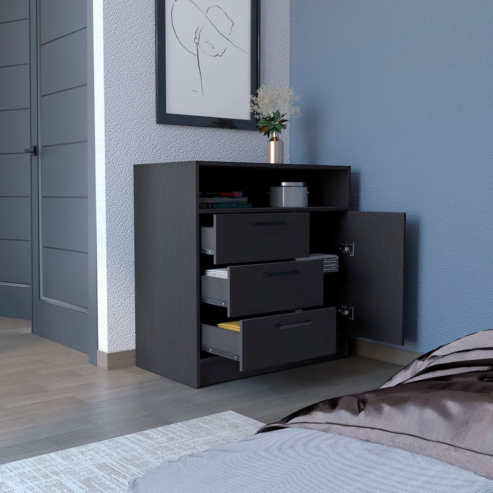 Dresser with Spacious 3-Drawer and Single-Door Storage Cabinet, Black. Picture 6