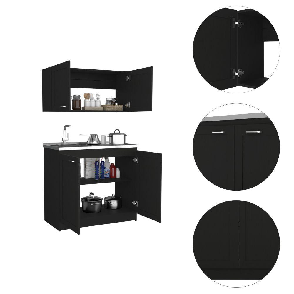 DEPOT E-SHOP Agate Cabinet Set, Two Parts Set, Countertop-Black, For Kitchen. Picture 4