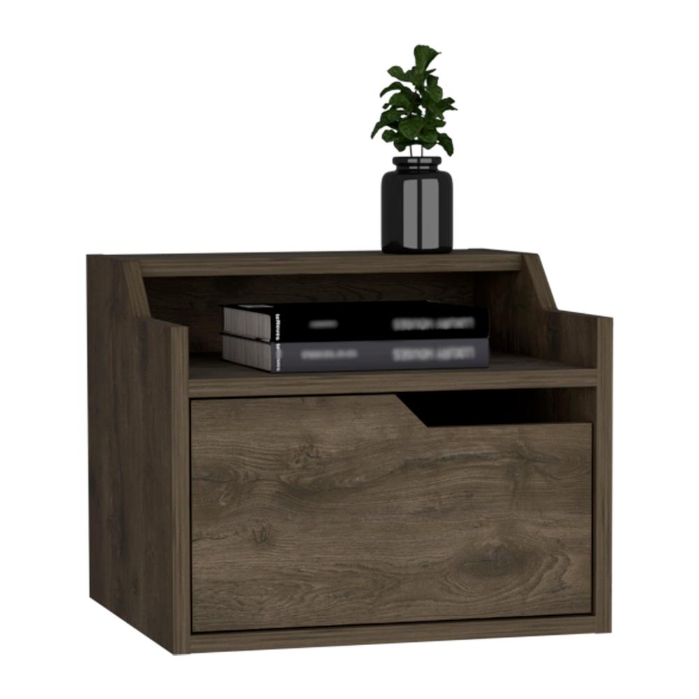 Floating Nightstand, Modern Dual-Tier Design with Spacious Single Drawer Storage. Picture 3