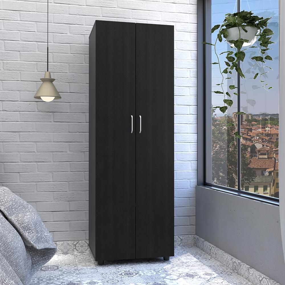 DEPOT E-SHOP London Armoire, Two Internal Shelves, Rod, Two-Door Armoire-Black, For Bedroom. Picture 2