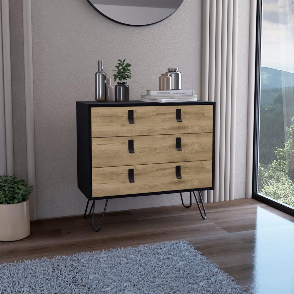 3-Drawer Dresser, Modern Chest of Drawers with Hairpin Legs and Metal Accents. Picture 5