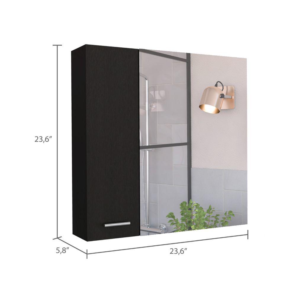 DEPOT E-SHOP Harbor Medicine Cabinet, Mirror Four Internal Shelves, One-Door Cabinet-Black, For Bathroom. Picture 3