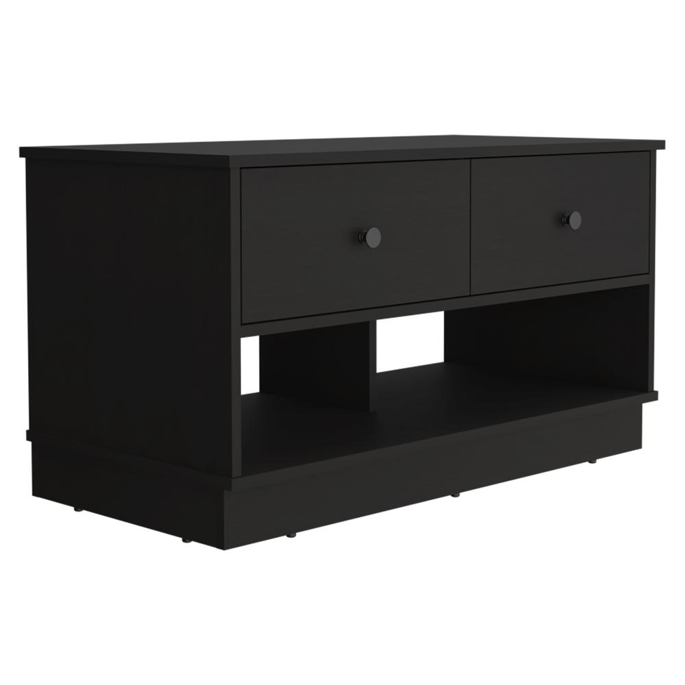 DEPOT E-SHOP Uranus Storage Bench-Two Drawers, Two Open Shelves-Black, For Bedroom. Picture 2