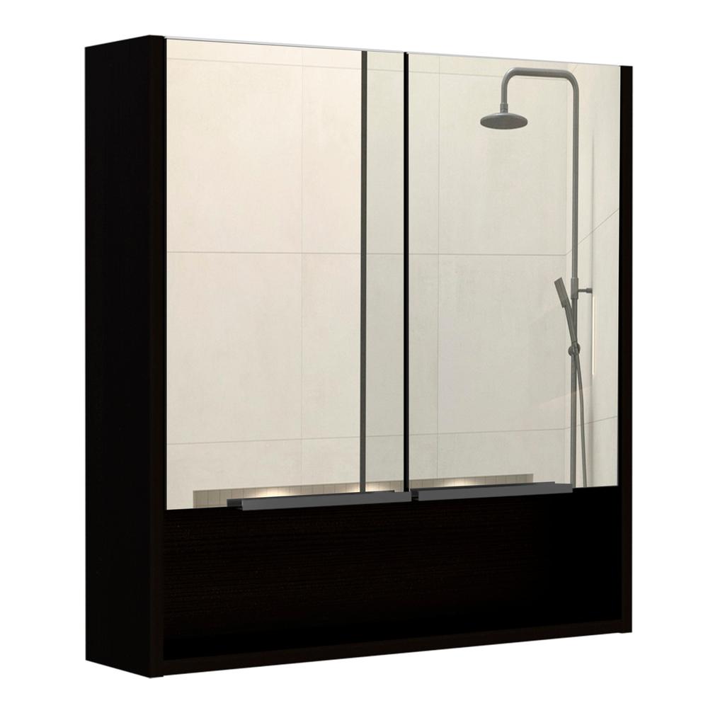 2 Piece Bathroom Set, Medicine Cabinet + Linen Cabinet, Black. Picture 1