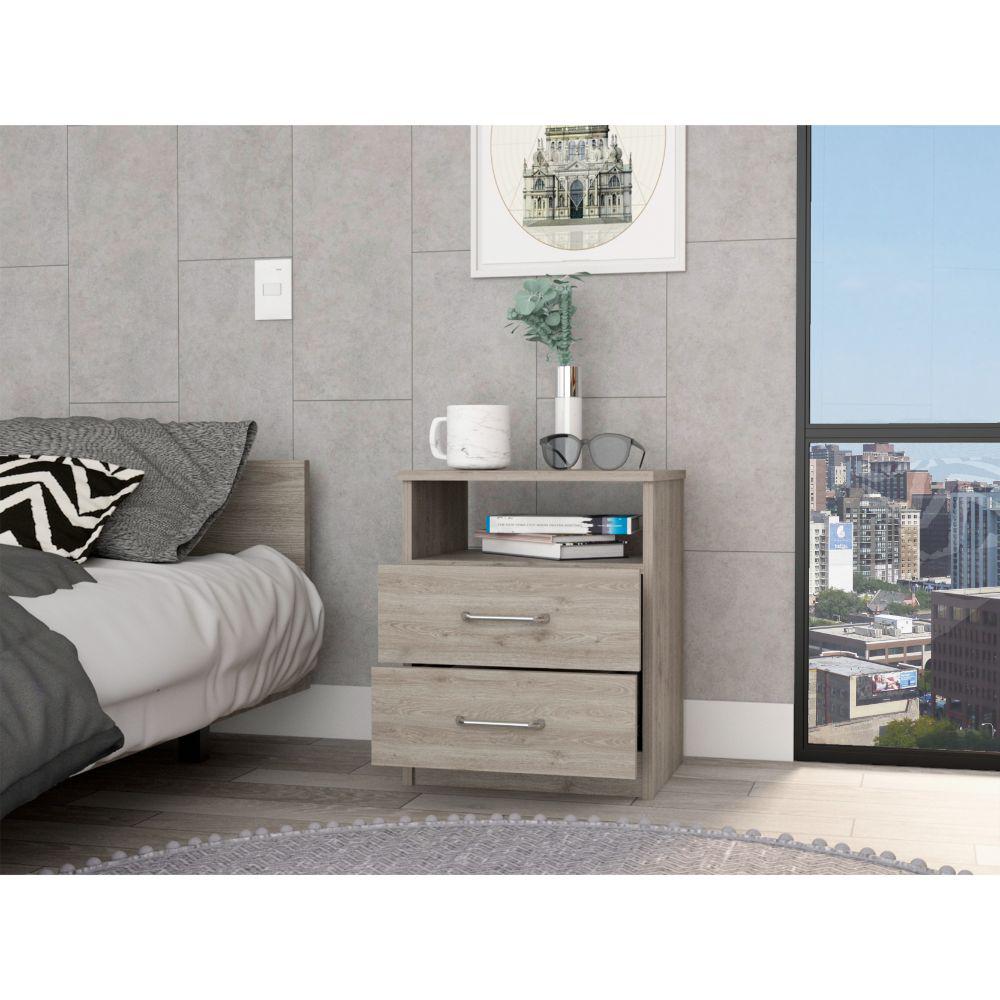 DEPOT E-SHOP Salento Nightstand, Two Drawers, One Shelf, Countertop- Light Grey, For Bedroom. Picture 2