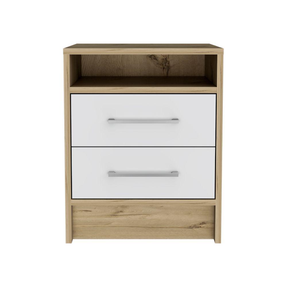 DEPOT E-SHOP Leyva Nightstand, Two Drawers, Countertop White/Light Oak, For Bedroom. Picture 1