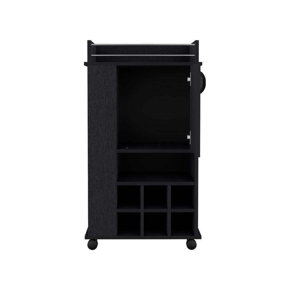Fraser Bar Cart with 6 Built-in Wine Rack and Casters, Black. Picture 1