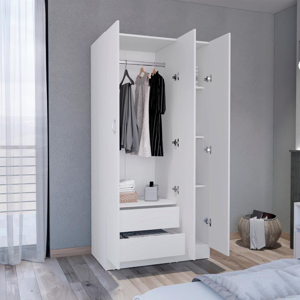 Westbury Wardrobe Armoire with 3-Doors and 2-Inner Drawers, White. Picture 5