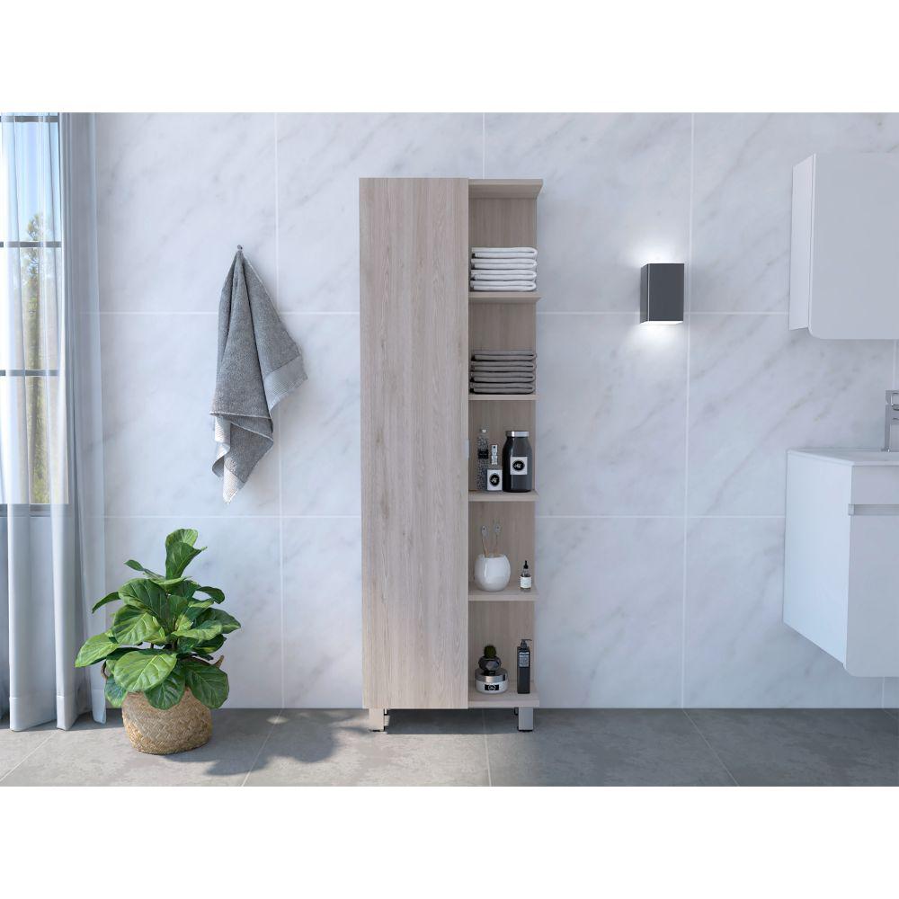 DEPOT E-SHOP Venus Linen Cabinet, Five External Shelves, Four Legs, One Door, Four Internal Shelves, Light Grey, For Bathroom. Picture 2