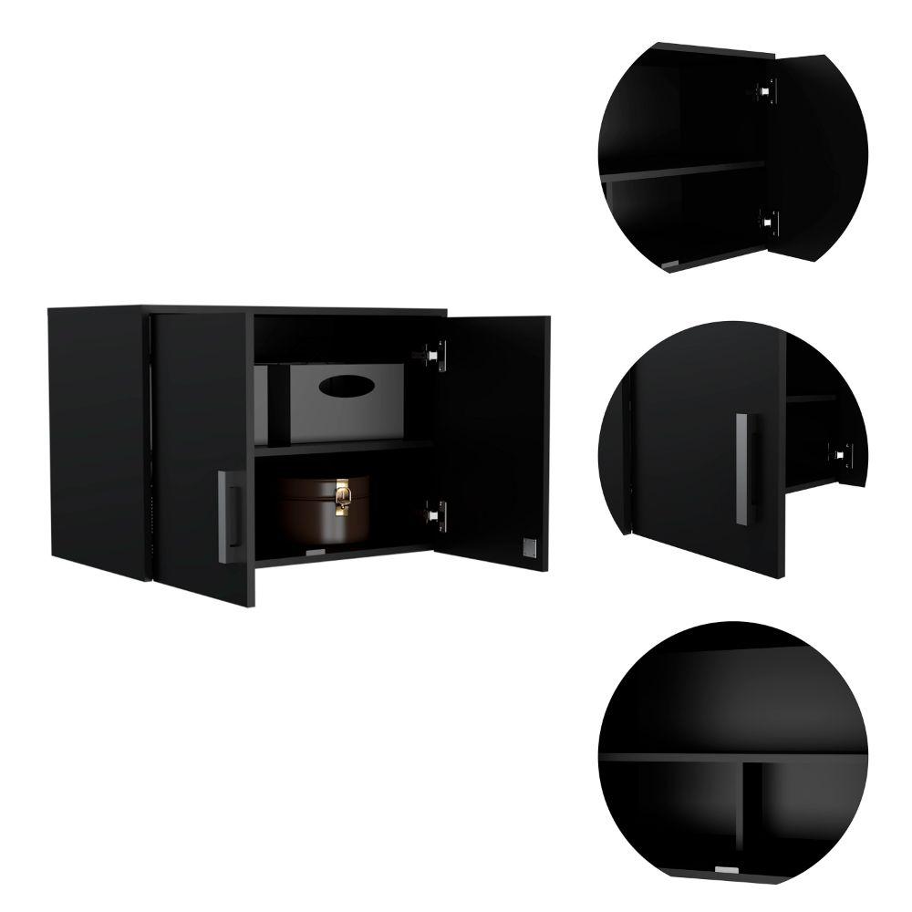 DEPOT E-SHOP Danbury Storage Cabinet-Wall Cabinet, Two-Door Cabinet, Three Internal Shelves- Black, For Office. Picture 3