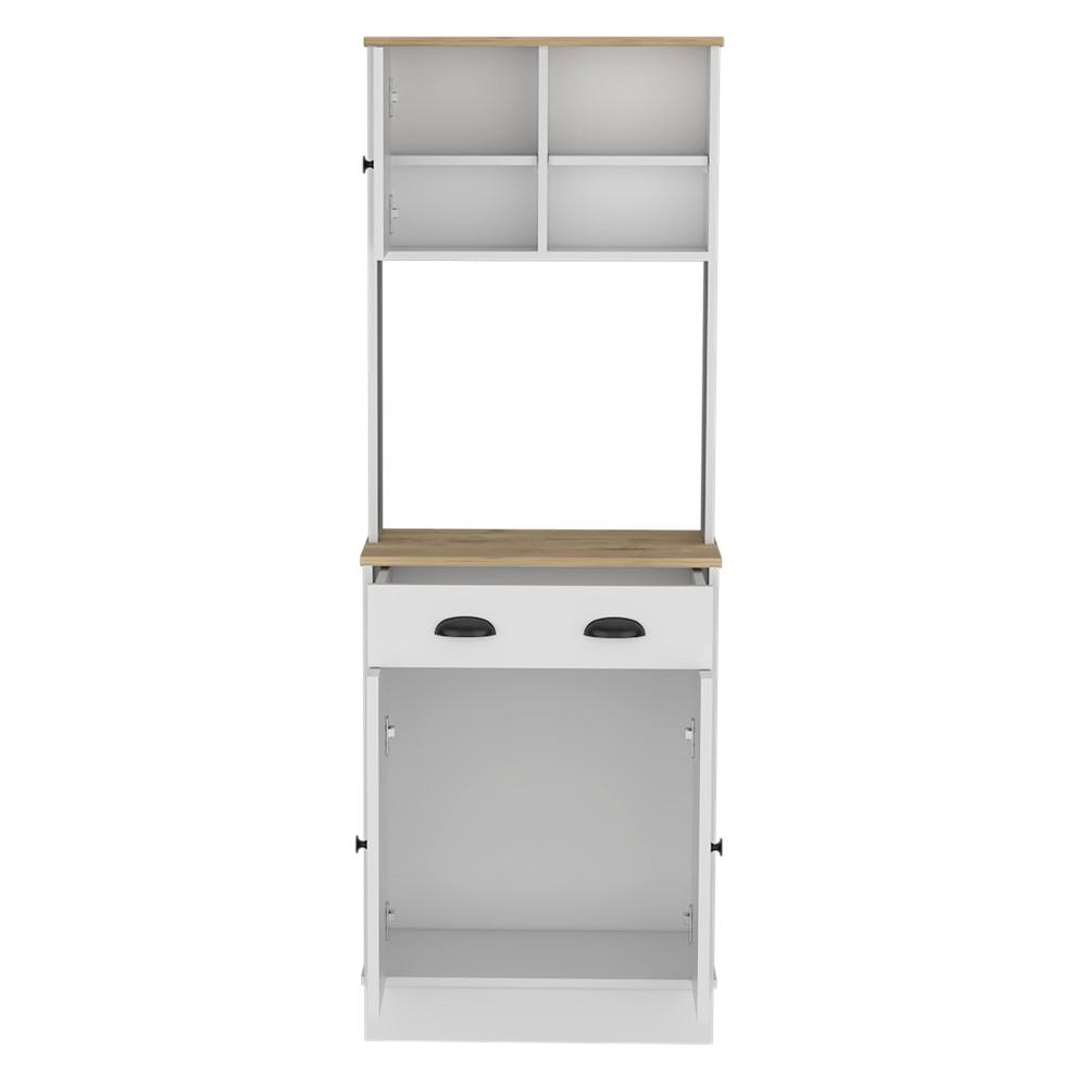 Selmer Pantry Cabinet with Drawer and 3-Doors, White / Macadamia. Picture 1