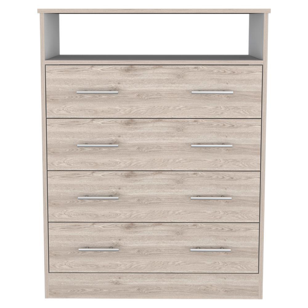 DEPOT E-SHOP Serbian Four Drawer Dresser, Countertop, One Open Shelf, Four Drawers-Light Grey-White, For Bedroom. Picture 2