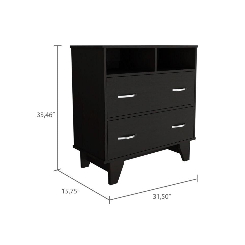DEPOT E-SHOP Stamford Two Drawer Dresser, Four Legs, Two Open Shelves, Countertop-Black, For Living Room. Picture 4