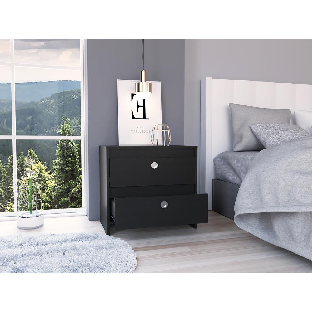 DEPOT E-SHOP Bacopa Night Stand, Two Drawers, Countertop- Black, For Bedroom. Picture 1