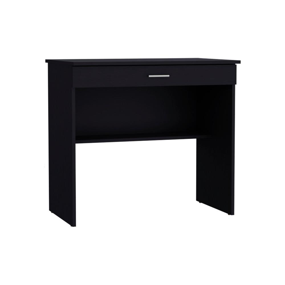 Montana Storage Desk, Spacious Stylish with Drawer and Shelf, Black -Office. Picture 1