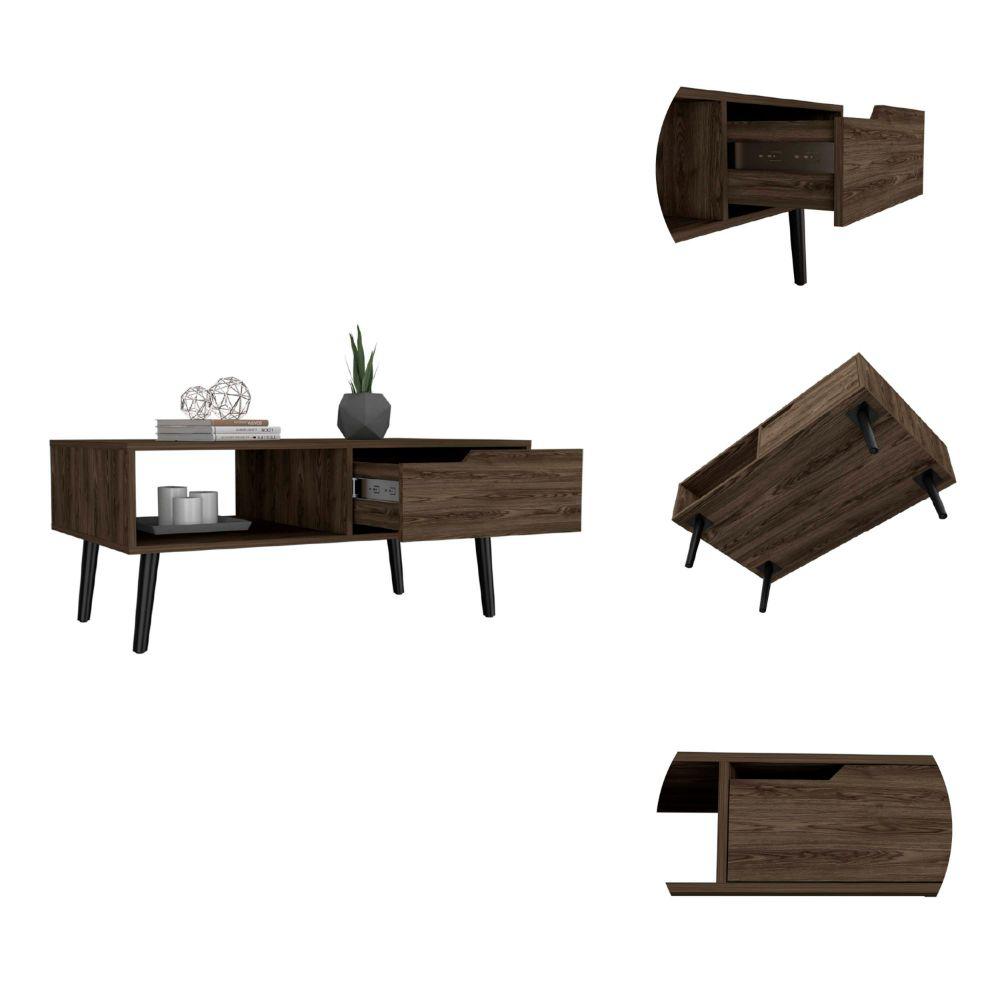 DEPOT E-SHOP Kobe Coffee Table, Countertop, One Open Shelf, One Drawer, Four Legs- Dark Walnut, For Living Room. Picture 3