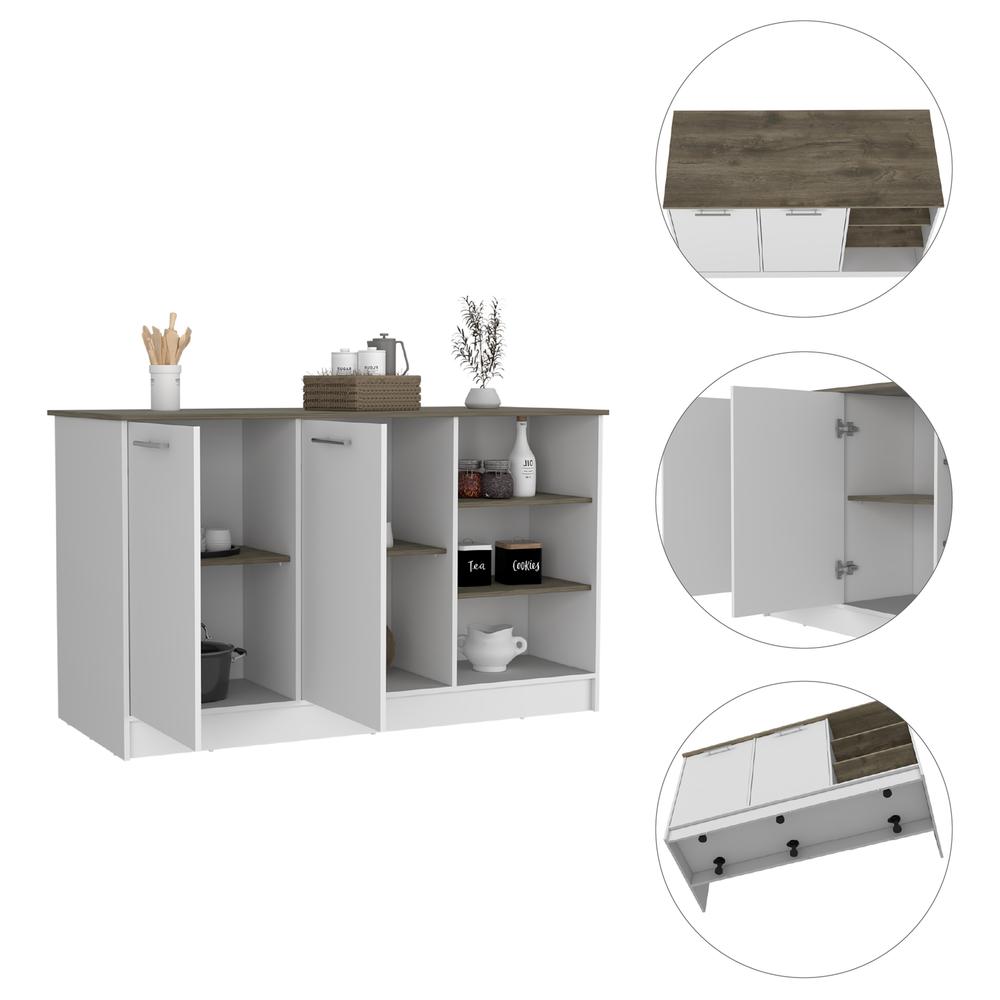 DEPOT E-SHOP Mars Kitchen Island-Two Cabinets, Countertop, Three Open Shelves-White/Dark Brown, For Kitchen. Picture 3
