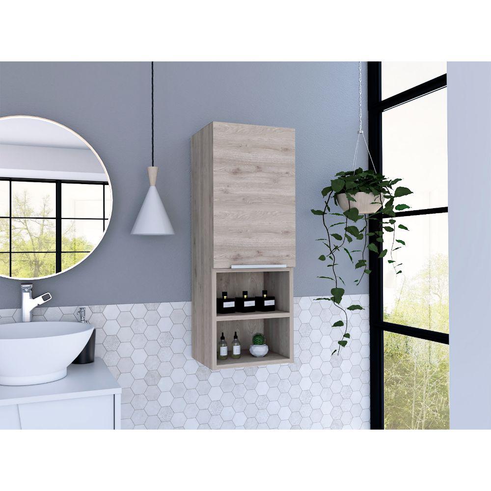 DEPOT E-SHOP Jasper Bathroom Cabinet, Two Open Shelves, Two Internal, One-Door Cabinet-Light Grey, For Bathroom. Picture 1