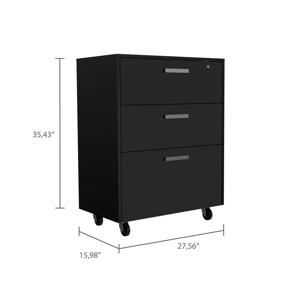 DEPOT E-SHOP Danbury Storage Cabinet-Drawer Base Cabinet, Three Drawers, Countertop, Four Caster Wheels -Black, For Office. Picture 3