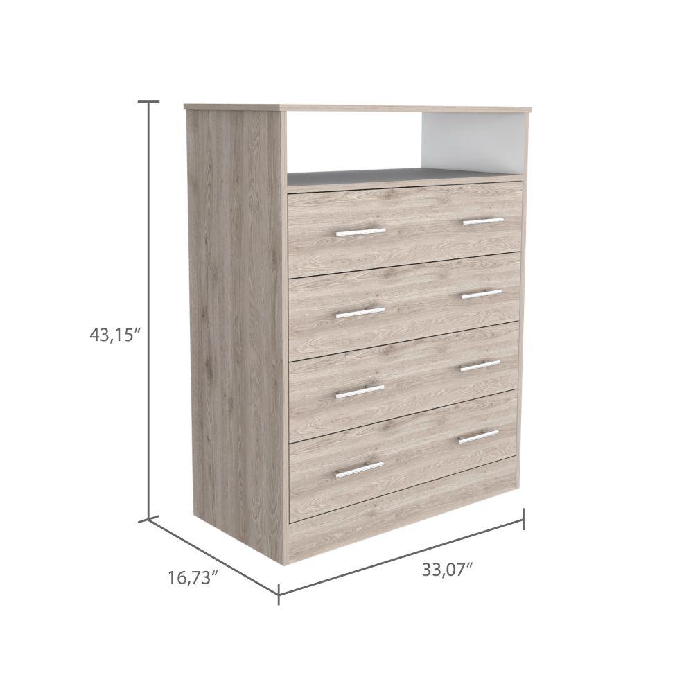 DEPOT E-SHOP Serbian Four Drawer Dresser, Countertop, One Open Shelf, Four Drawers-Light Grey-White, For Bedroom. Picture 4