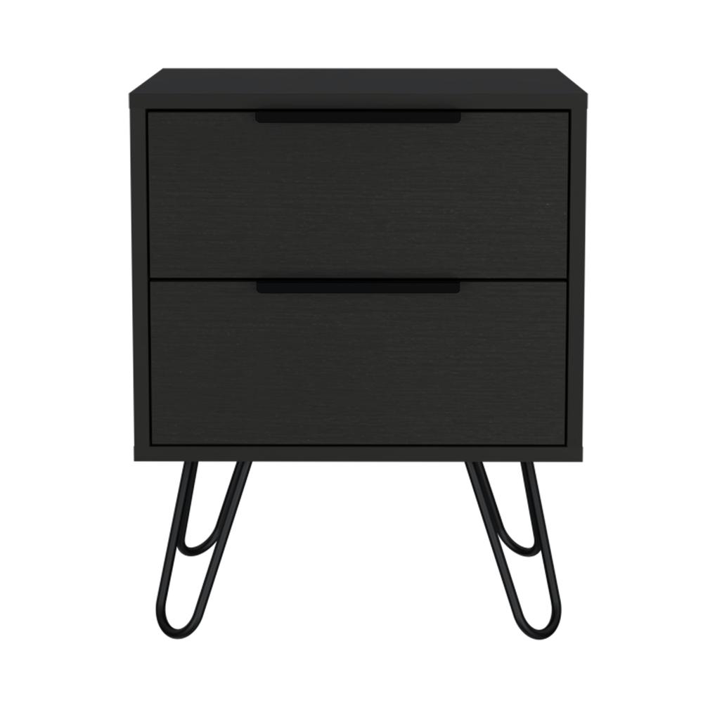 DEPOT E-SHOP Kentia Night Stand- Four Legs, Two Drawers-Black, For Bedroom. Picture 1