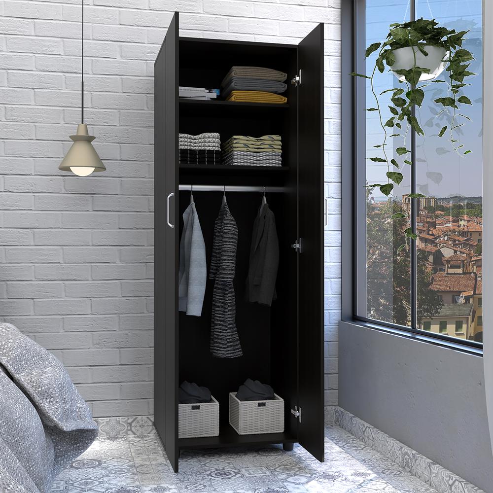 DEPOT E-SHOP London Armoire, Two Internal Shelves, Rod, Two-Door Armoire-Black, For Bedroom. Picture 3
