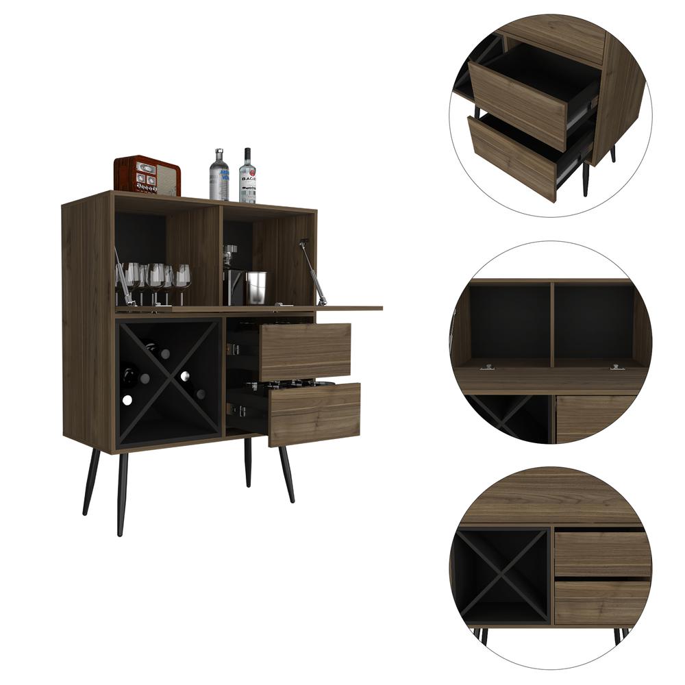 DEPOT E-SHOP Thistle Bar-Two Drawers, Four Double Racks, One Cabinet-Mahogany/Black, For Living Room. Picture 3