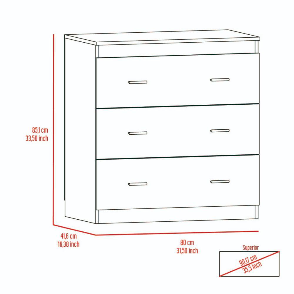 DEPOT E-SHOP Topaz Three Drawer Dresser, Countertop, Handles, Three Drawers-White, For Bedroom. Picture 5