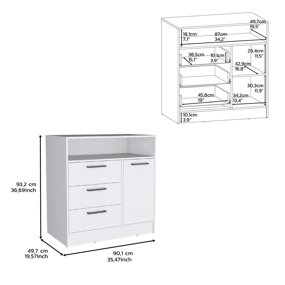 Dresser with Spacious 3-Drawer and Single-Door Storage Cabinet, White. Picture 4