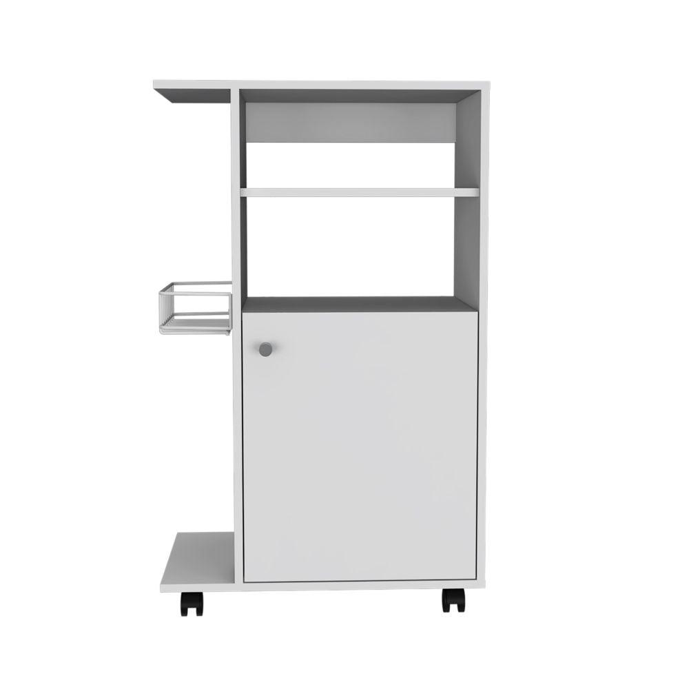 DEPOT E-SHOP Opal Kitchen Cart, Microwave Countertop, One-Door Cabinet, Four Caster Wheels- White, For Living Room. Picture 2