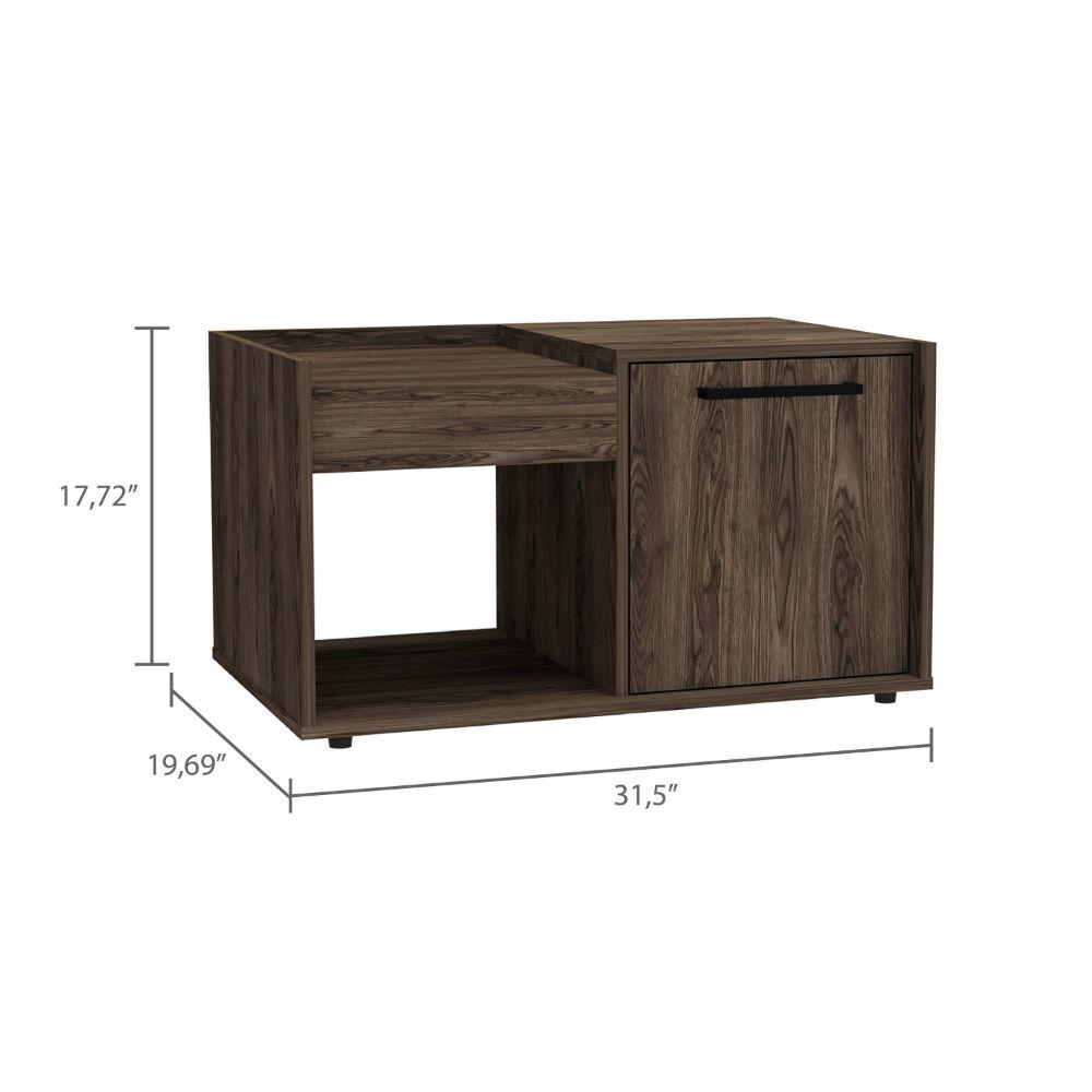 DEPOT E-SHOP Ambar Coffee Table, One Open Shelf, One-Door Cabinet, Countertop- Dark Walnut, For Living Room. Picture 4