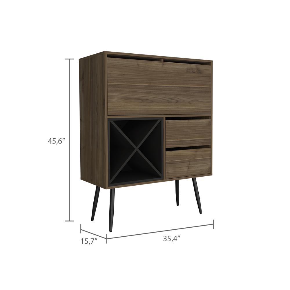 DEPOT E-SHOP Thistle Bar-Two Drawers, Four Double Racks, One Cabinet-Mahogany/Black, For Living Room. Picture 4